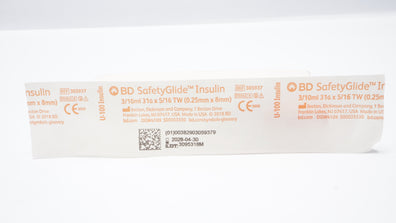 BD 305937 SafetyGlide U-100 Insulin Syringe 3/10ml 31G x 5/16TW